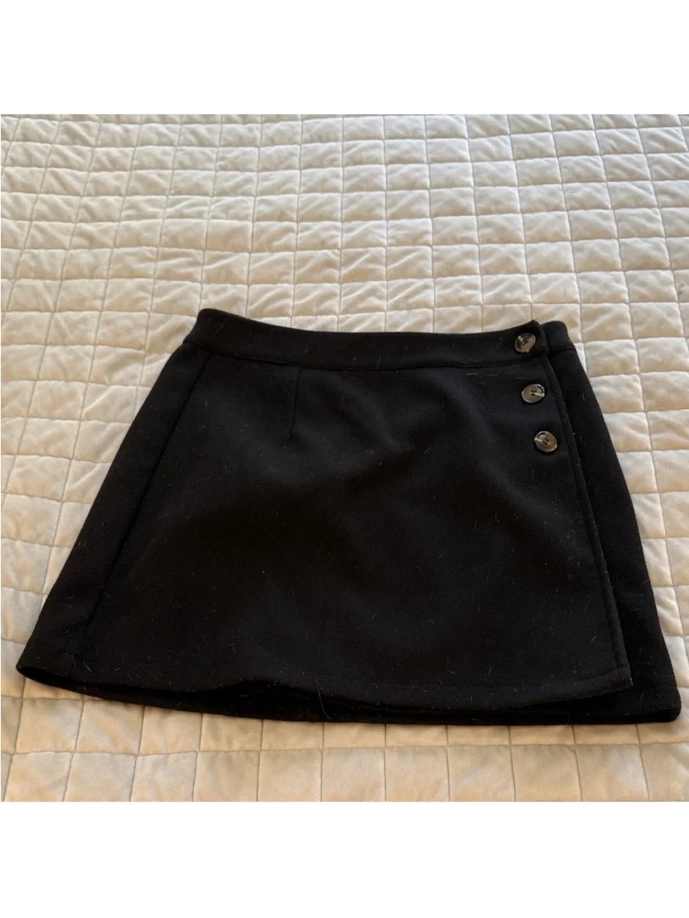 Women’s Black Button Accent Mini Wrap Skirt